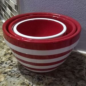 Terramoto Ceramic Set of 3 Nesting Bowls – Red & White Patterns